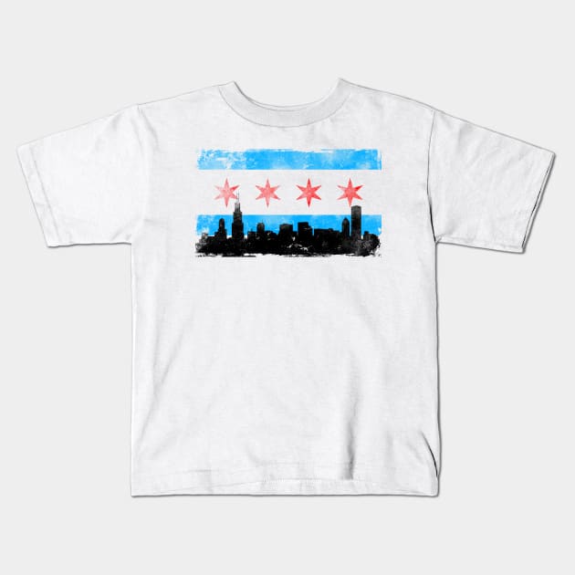 Chicago Flag - Distressed Kids T-Shirt by SykoticApparel